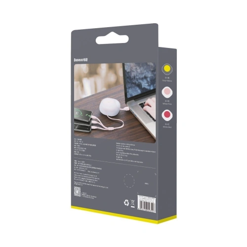 Zwijany kabel USB 3w1 Baseus Let\'s go Little Reunion, Lightning / USB-C / micro USB, 3A, 0,85m (biało-różowy)